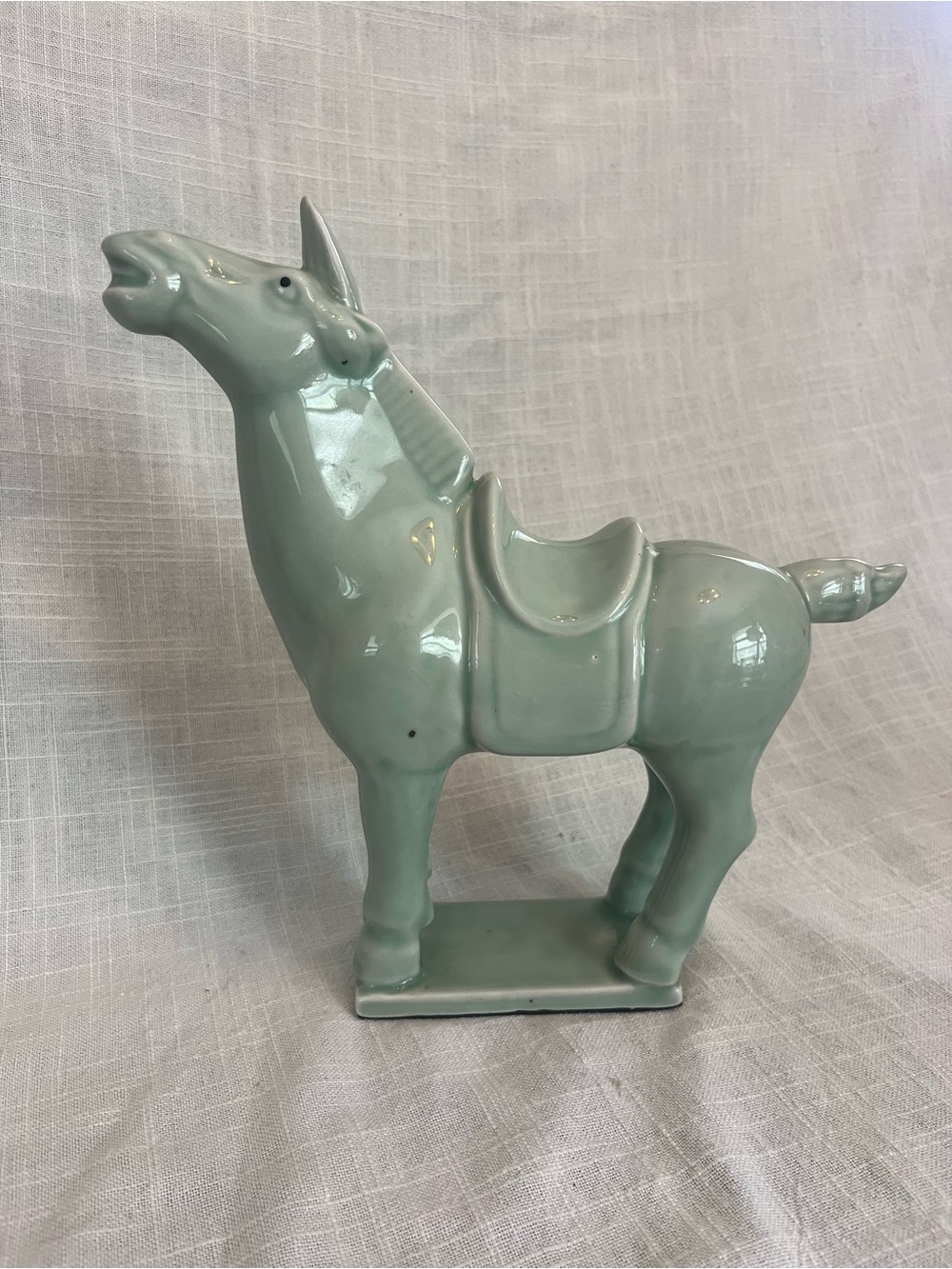 Celadon Green Ceramic Horse Figurine - Decorative Home Accent